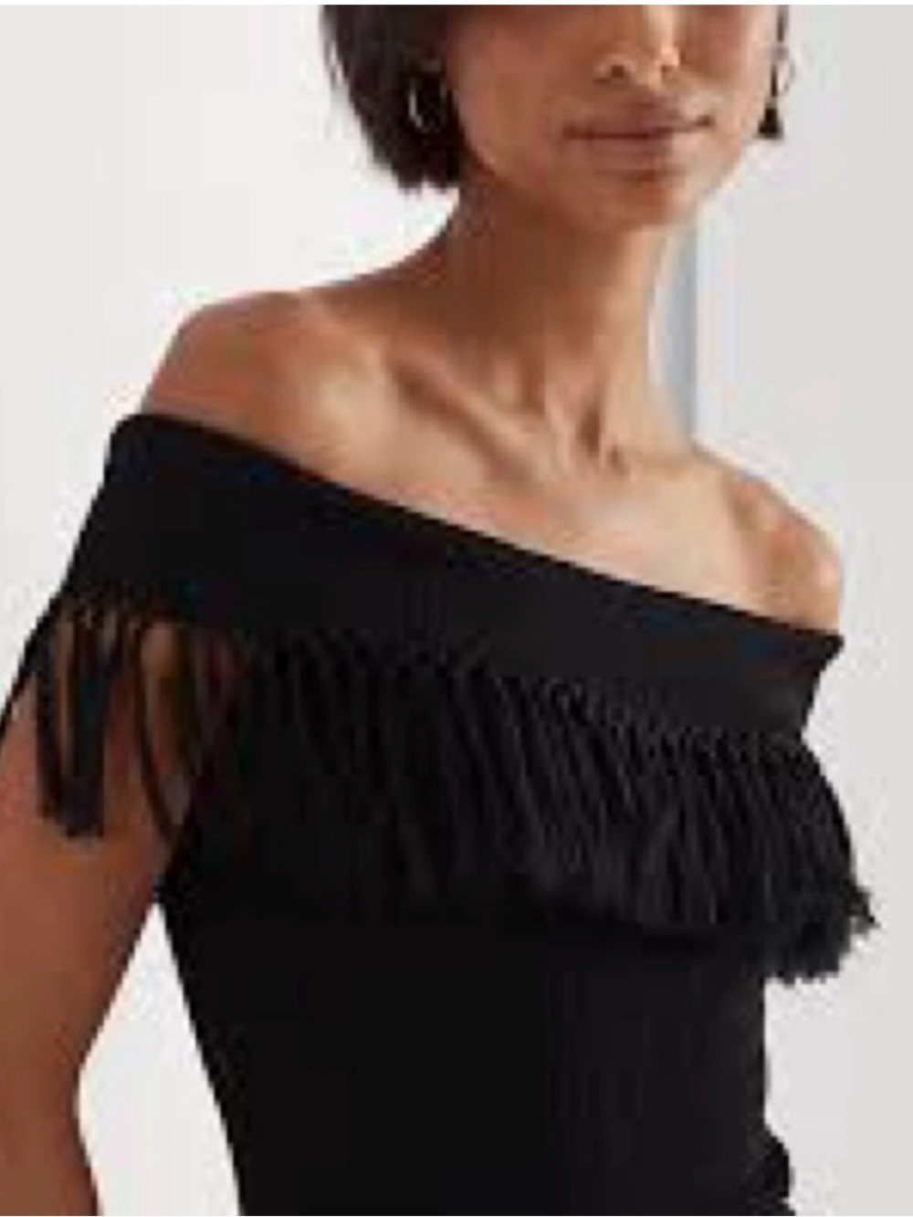 Lauren Ralph Lauren Black Off-the-Shoulder Fringe Knit Sweater Top & Skirt Set